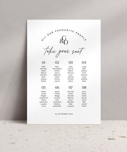 Classic Love Seating Plan Signage