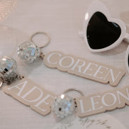 Classic Love Acrylic Name Keyring with disco ball